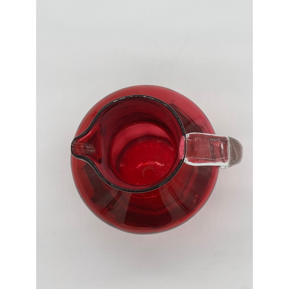 Vintage Red Hand Blown/Art Glass 7" Round Pitcher 36 oz - Picture 3 of 6